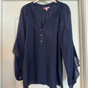 Lily Pulitzer Elsa Silk Blouse with Ruffle Sleeve